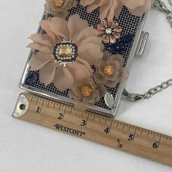 Sondra Roberts Embellished Silver Clasp Clutch Purse Floral Wedding Crossbody - Picture 6 of 15